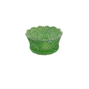 Mosser Glass Diamond Classic Bowl Vaseline Uranium Carnival Glass Green Iridesce